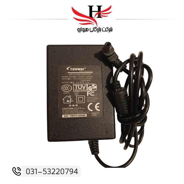 آداپتور بین راهی 9 ولت 3 آمپر TENWEI با ولتاژ پایدار و جریان واقعی، مناسب مودم، DVR، دوربین مداربسته و تجهیزات شبکه | فروش و پخش عمده آداپتور TENWEI توسط هیوارو، نمایندگی شهرضا، اصفهان و تهران